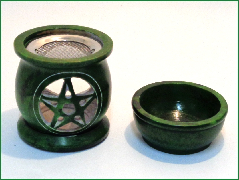 Räuchergefäß mit Kerze oder Kohle + Aromalampe - Speckstein grün